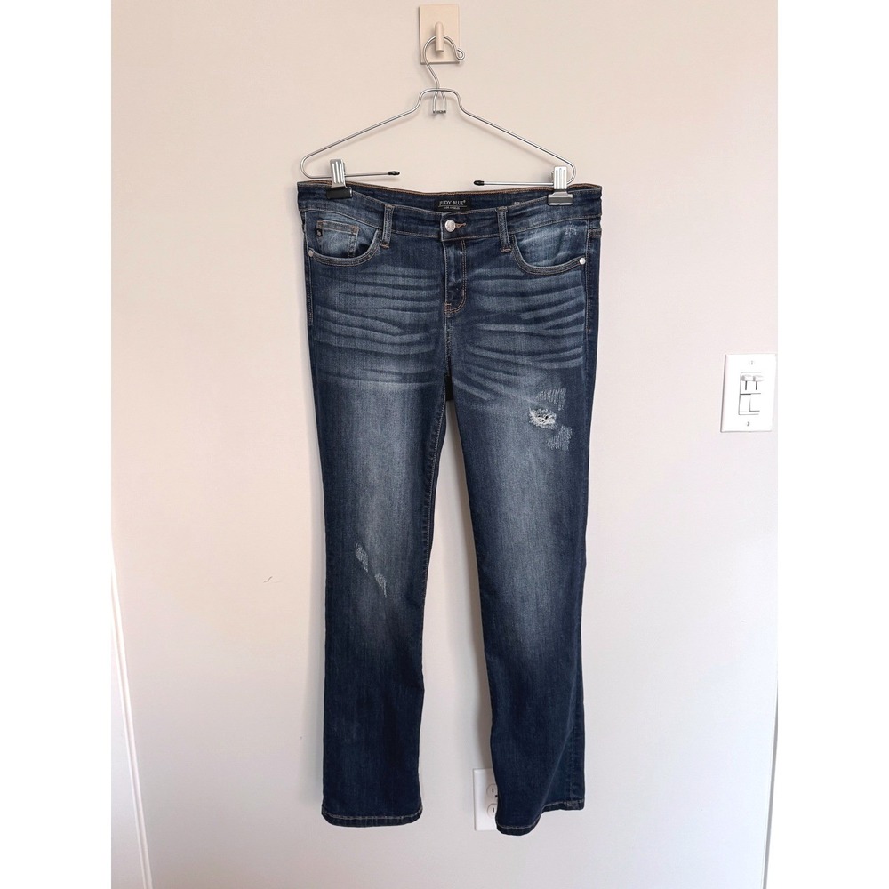 JUDY BLUE | Straight Fit Jeans Womens 13/31 Blue Distressed Dark Wash Denim